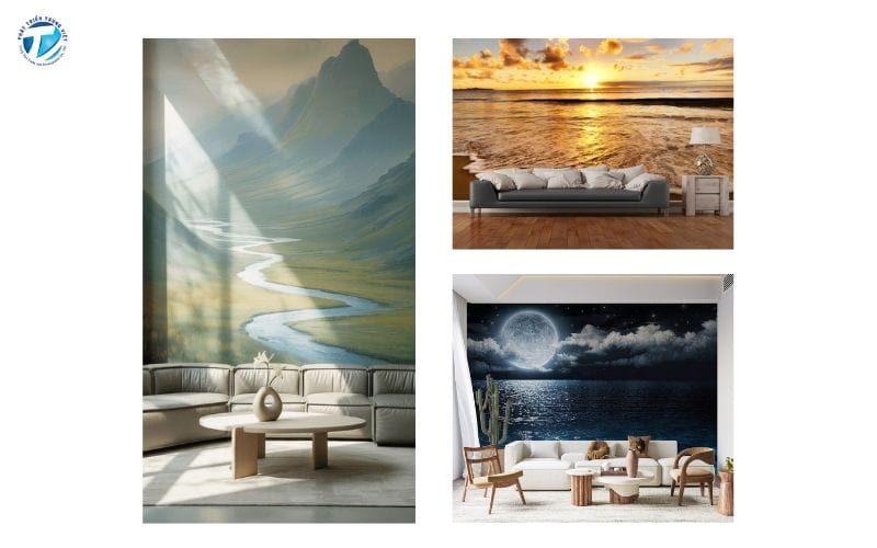 Tranh dán tường phòng khách sang trọng phong cách Châu Âu